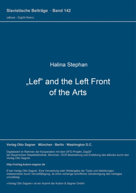 Book cover of: Lef and the Left Front of the Arts