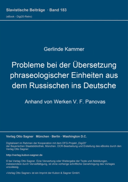 Book cover of: Probleme bei der Uebersetzung phraseologischer Einheiten aus dem Russischen ins Deutsche