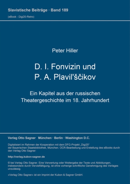 Book cover of: D. I. Fonvizin und P. A. Plavil'scikov