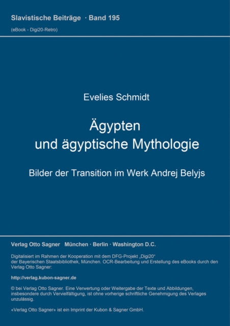 Book cover of: Aegypten und aegyptische Mythologie, Bilder der Transition im Werk Andrej Belyjs