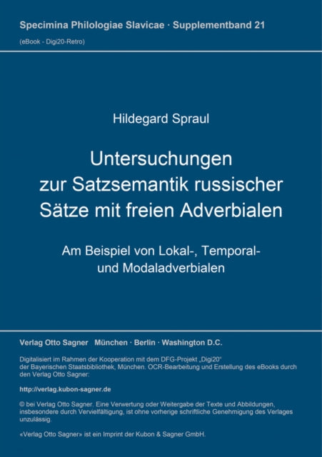 Book cover of: Untersuchungen zur Satzsemantik russischer Saetze mit freien Adverbialen