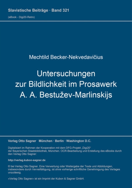 Book cover of: Untersuchungen zur Bildlichkeit im Prosawerk A. A. Bestuzev-Marlinskijs