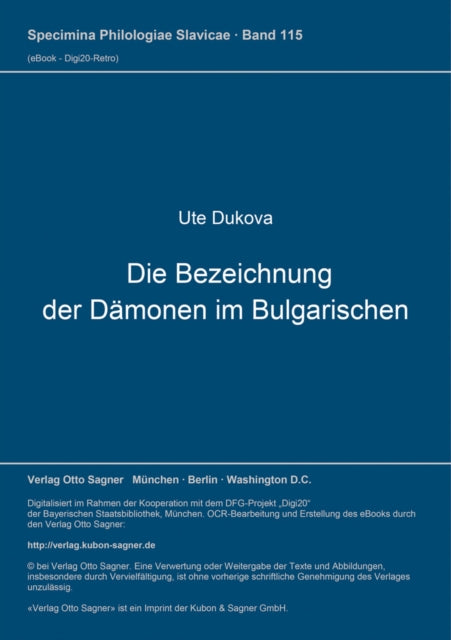 Book cover of: Die Bezeichnung der Daemonen im Bulgarischen