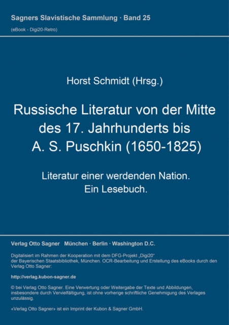 Book cover of: Russische Literatur von der Mitte des 17. Jahrhunderts bis A. S. Puschkin (1650-1825)