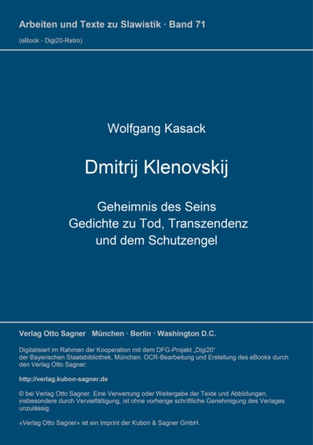 Book cover of: Dmitrij Klenovskij. Geheimnis des Seins. Gedichte zu Tod, Transzendenz und dem Schutzengel
