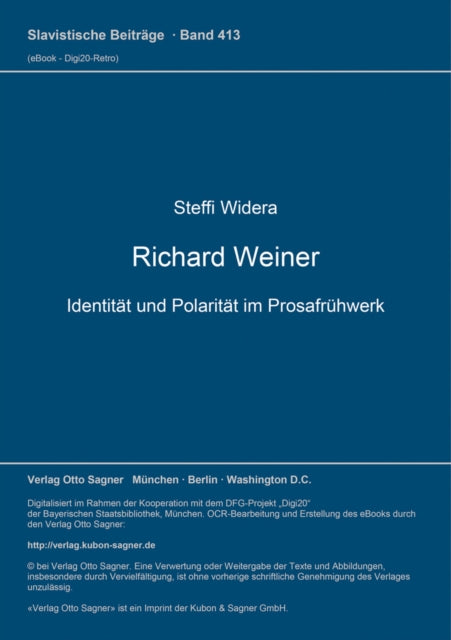 Book cover of: Richard Weiner. Identitaet und Polaritaet im Prosafruehwerk