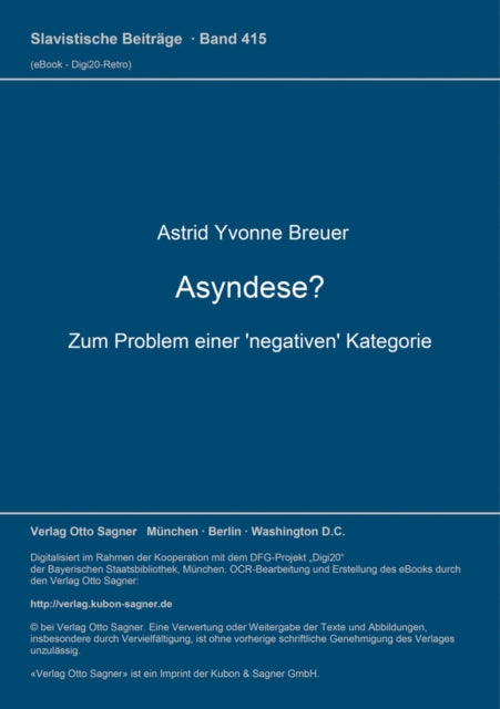Book cover of: Asyndese? Zum Problem einer 'negativen' Kategorie