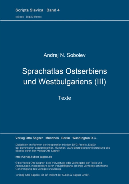 Book cover of: Sprachatlas Ostserbiens und Westbulgariens (III). Texte