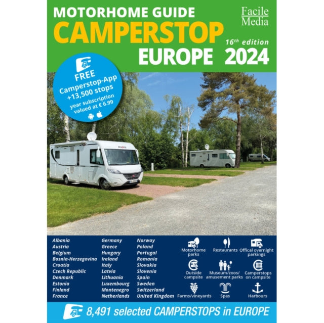 Book cover of: Motorhome guide Camperstop Europe 2024 30 countries GPS